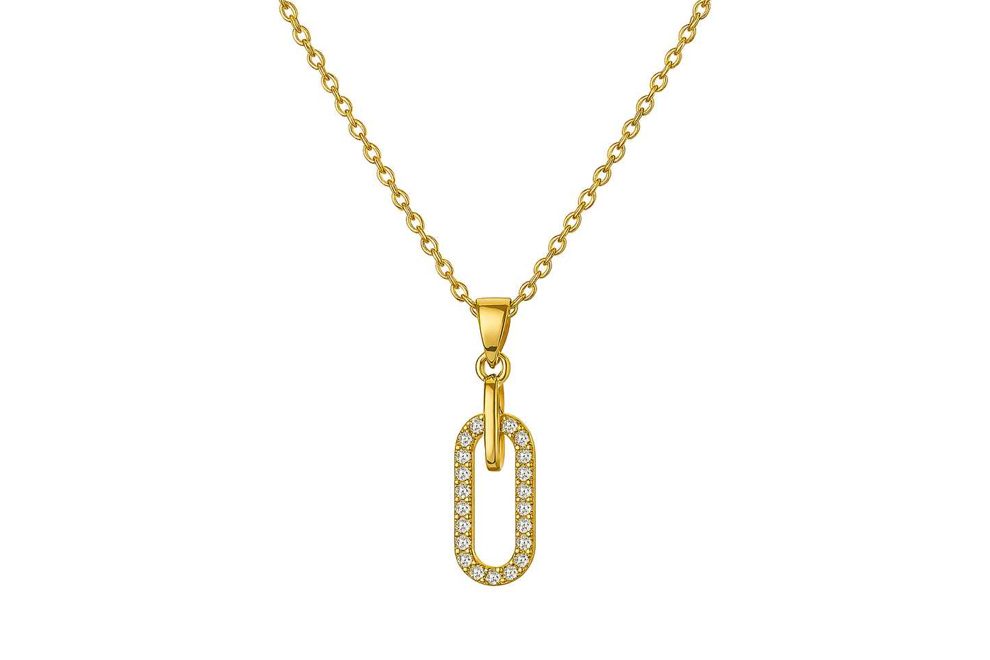 Titanium Steel 18K Gold Plated IG Style Elegant Simple Style Inlay Paper Clip Oval Zircon Pendant Necklace