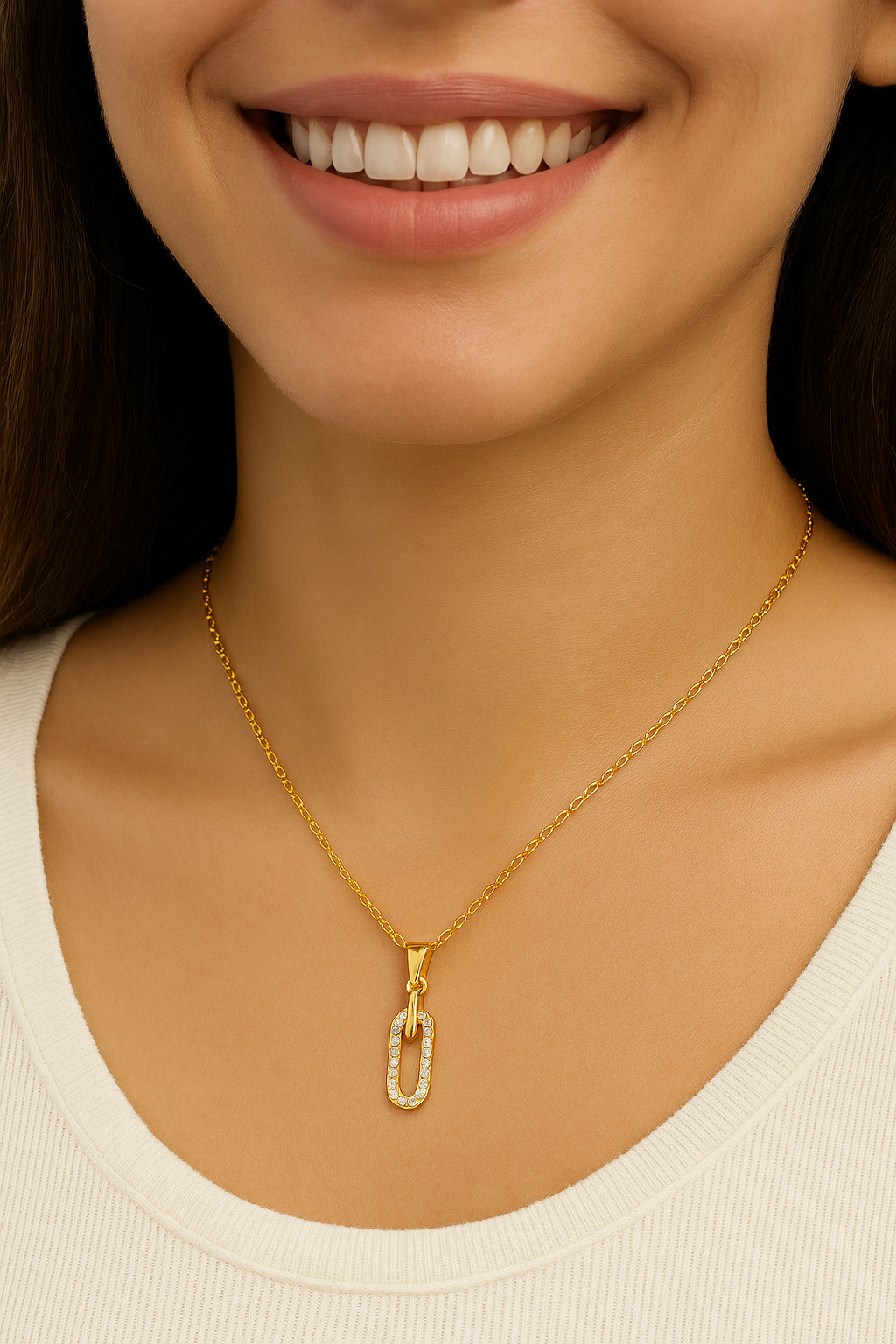 Titanium Steel 18K Gold Plated IG Style Elegant Simple Style Inlay Paper Clip Oval Zircon Pendant Necklace