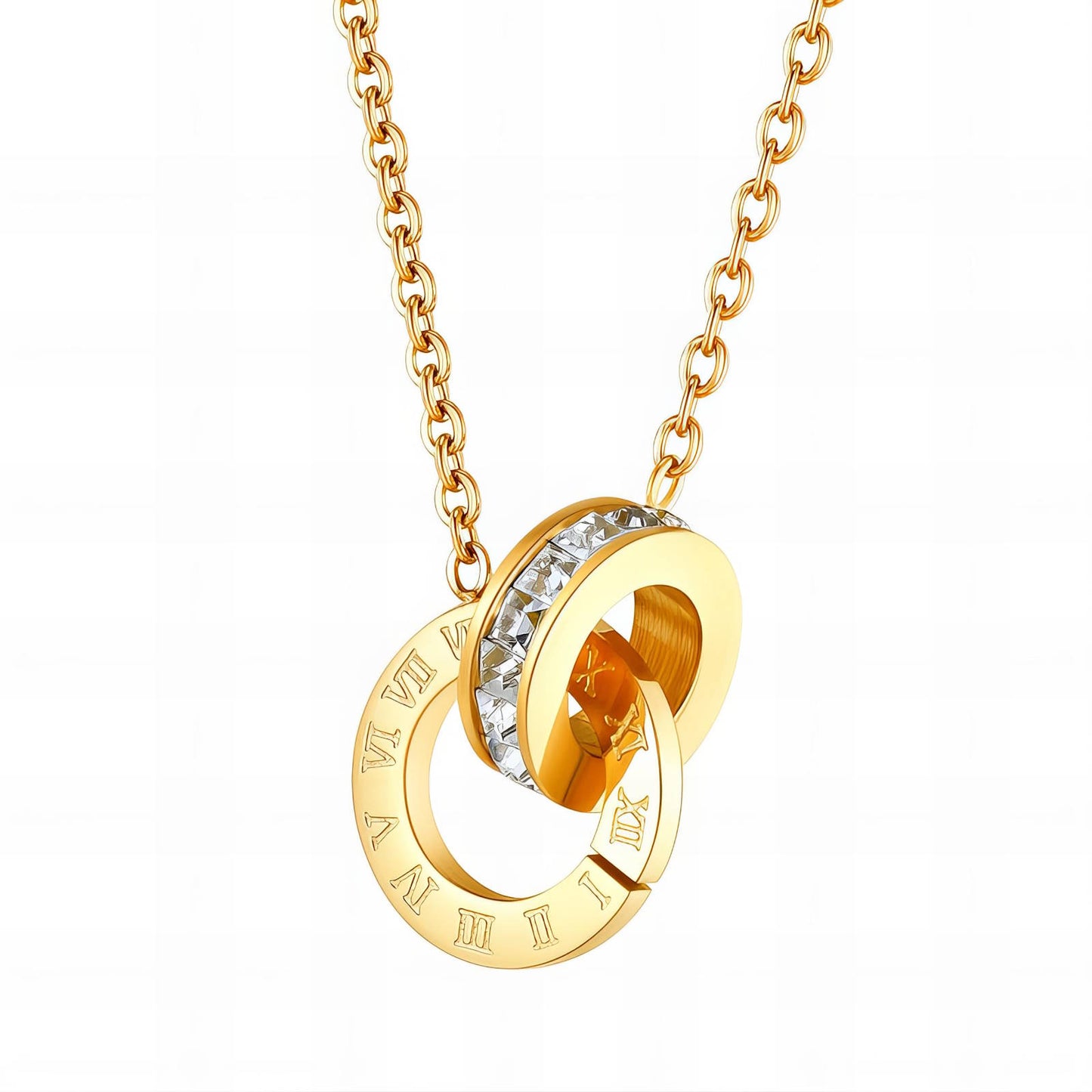 18K gold-plated stainless steel necklace with cubic zirconia pendant, hypoallergenic, waterproof, tarnish-free, 41 + 5 cm adjustable length, lobster claw closure