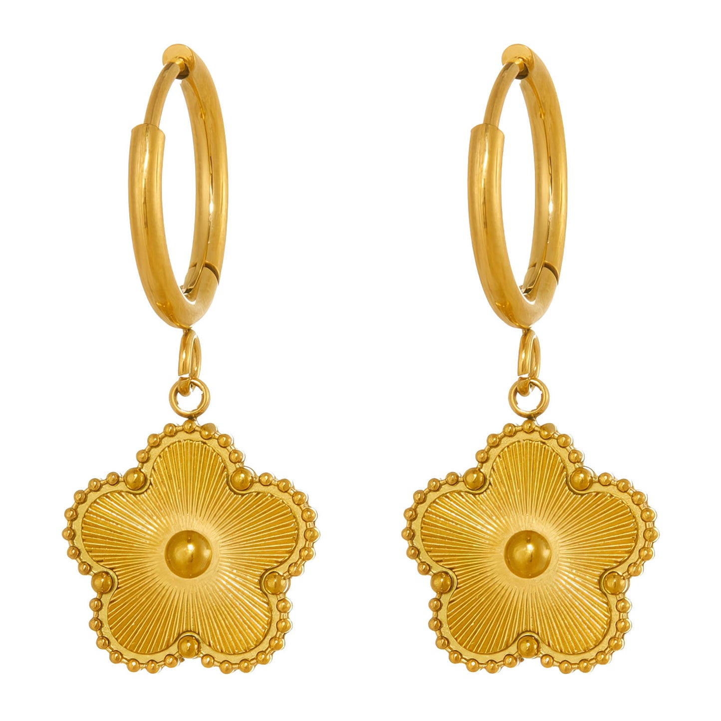 Gold "Flowers" Earrings – 18K Gold-Plated Stainless Steel, Hypoallergenic, Waterproof, Tarnish-Free, 3 × 1.3 cm, Congo Closure