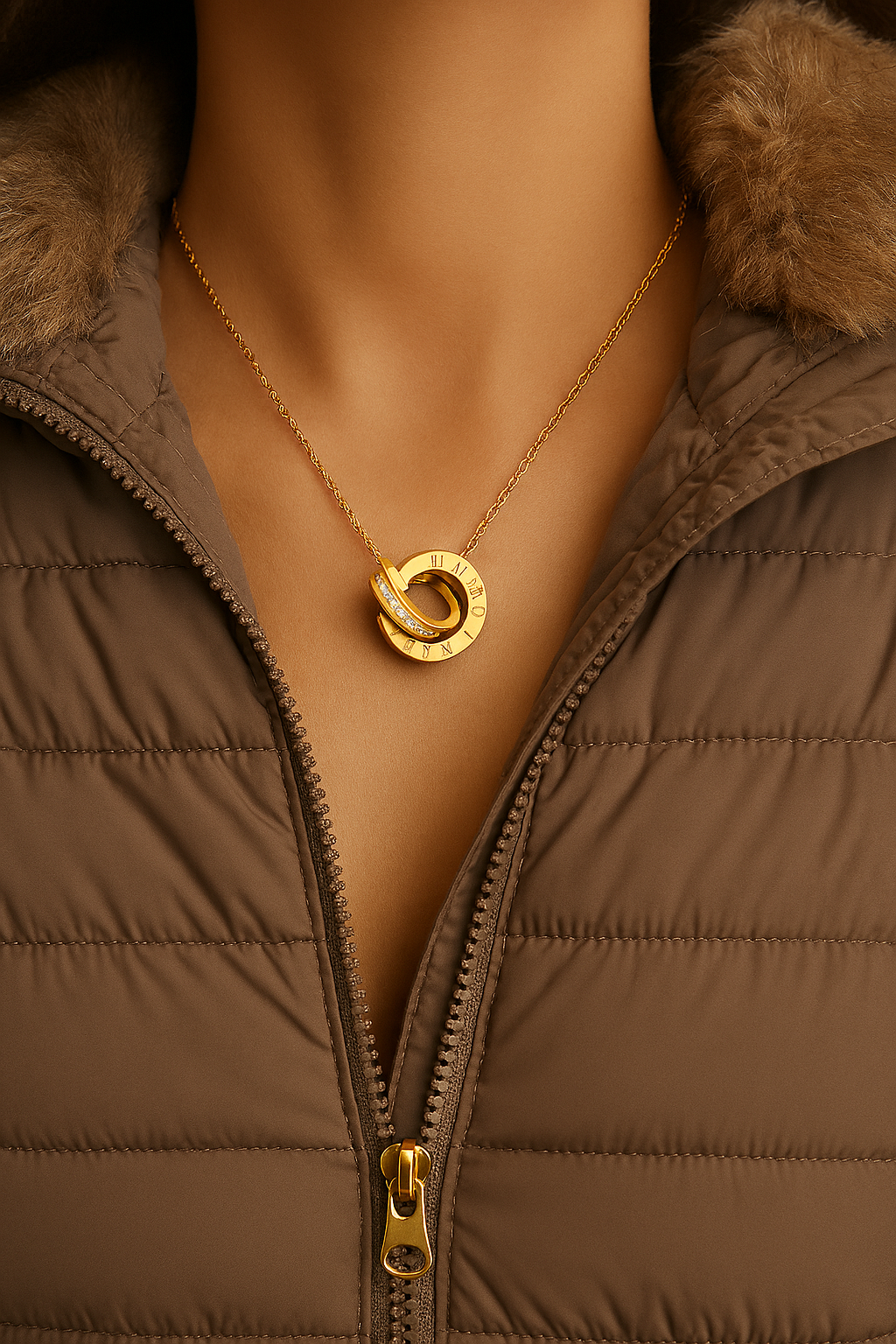 18K gold-plated stainless steel necklace with cubic zirconia pendant, hypoallergenic, waterproof, tarnish-free, 41 + 5 cm adjustable length, lobster claw closure