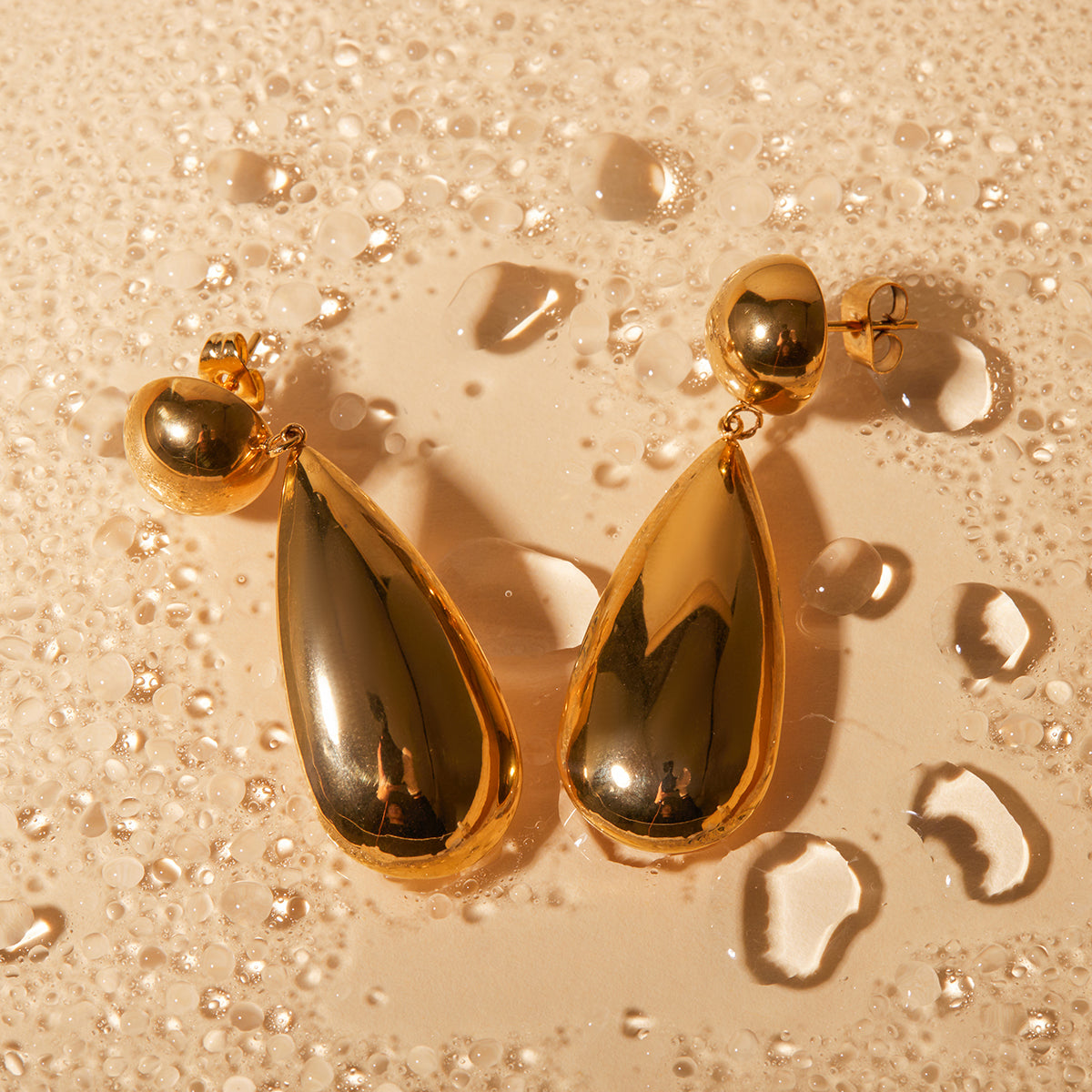 PVD Coated Real Gold Plated 18K Gold Water Droplets Stainless Steel IG Style Waterproof Non Tarnish 304 Stainless Steel Drop Earrings