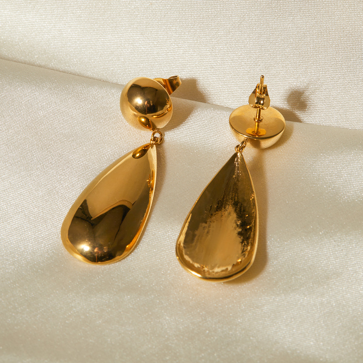 PVD Coated Real Gold Plated 18K Gold Water Droplets Stainless Steel IG Style Waterproof Non Tarnish 304 Stainless Steel Drop Earrings