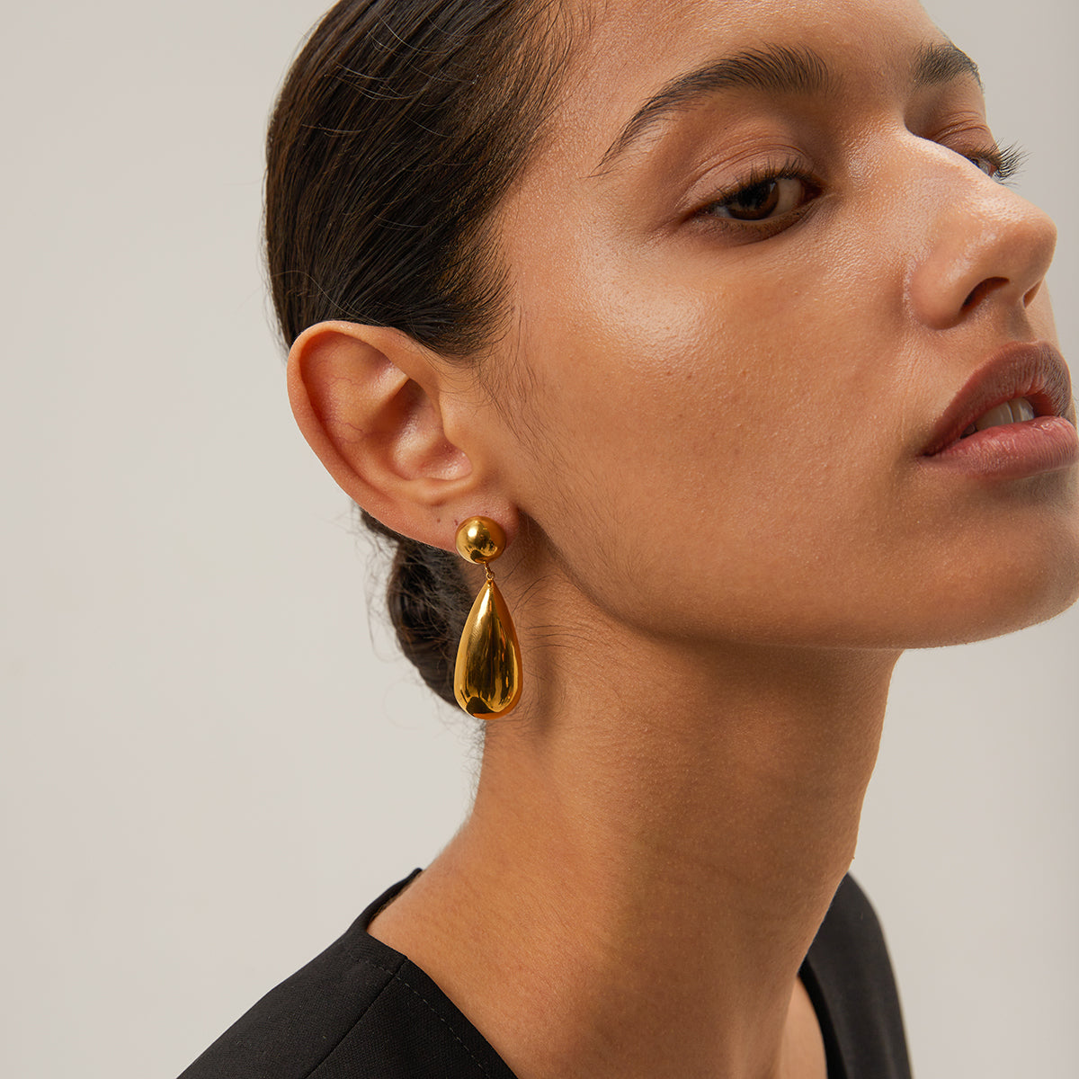 PVD Coated Real Gold Plated 18K Gold Water Droplets Stainless Steel IG Style Waterproof Non Tarnish 304 Stainless Steel Drop Earrings