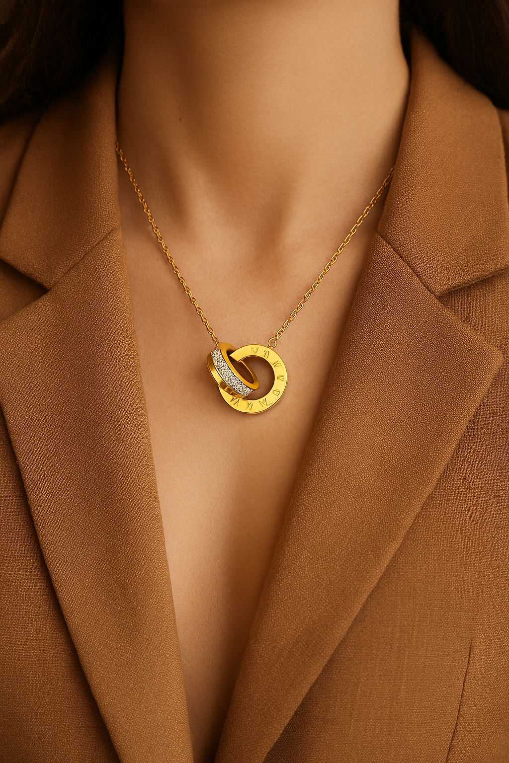 18K gold-plated stainless steel necklace with cubic zirconia pendant, hypoallergenic, waterproof, tarnish-free, 41 + 5 cm adjustable length, lobster claw closure