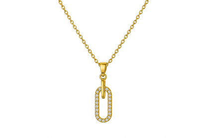 Titanium Steel 18K Gold Plated IG Style Elegant Simple Style Inlay Paper Clip Oval Zircon Pendant Necklace
