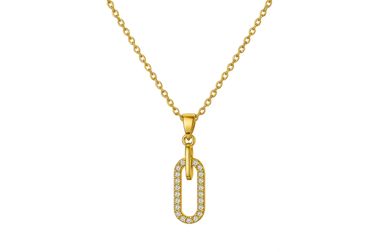 Titanium Steel 18K Gold Plated IG Style Elegant Simple Style Inlay Paper Clip Oval Zircon Pendant Necklace