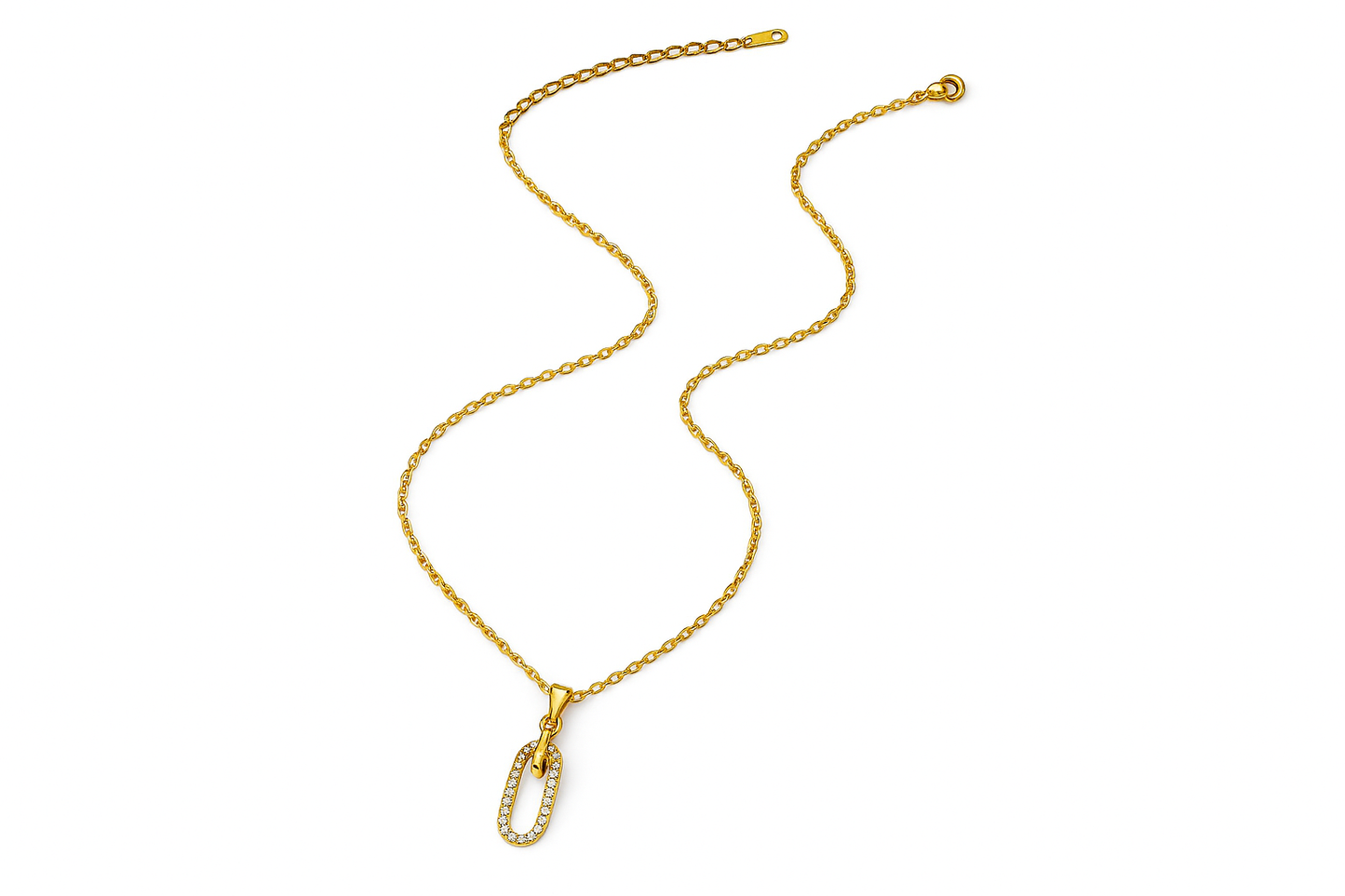 Titanium Steel 18K Gold Plated IG Style Elegant Simple Style Inlay Paper Clip Oval Zircon Pendant Necklace