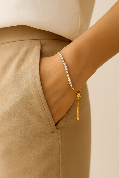 Luxurious Stainless Steel 18K Gold Plated Full Diamond Embedded Zirconia Elegant Romantic Women's Bracelet For Everyday Use