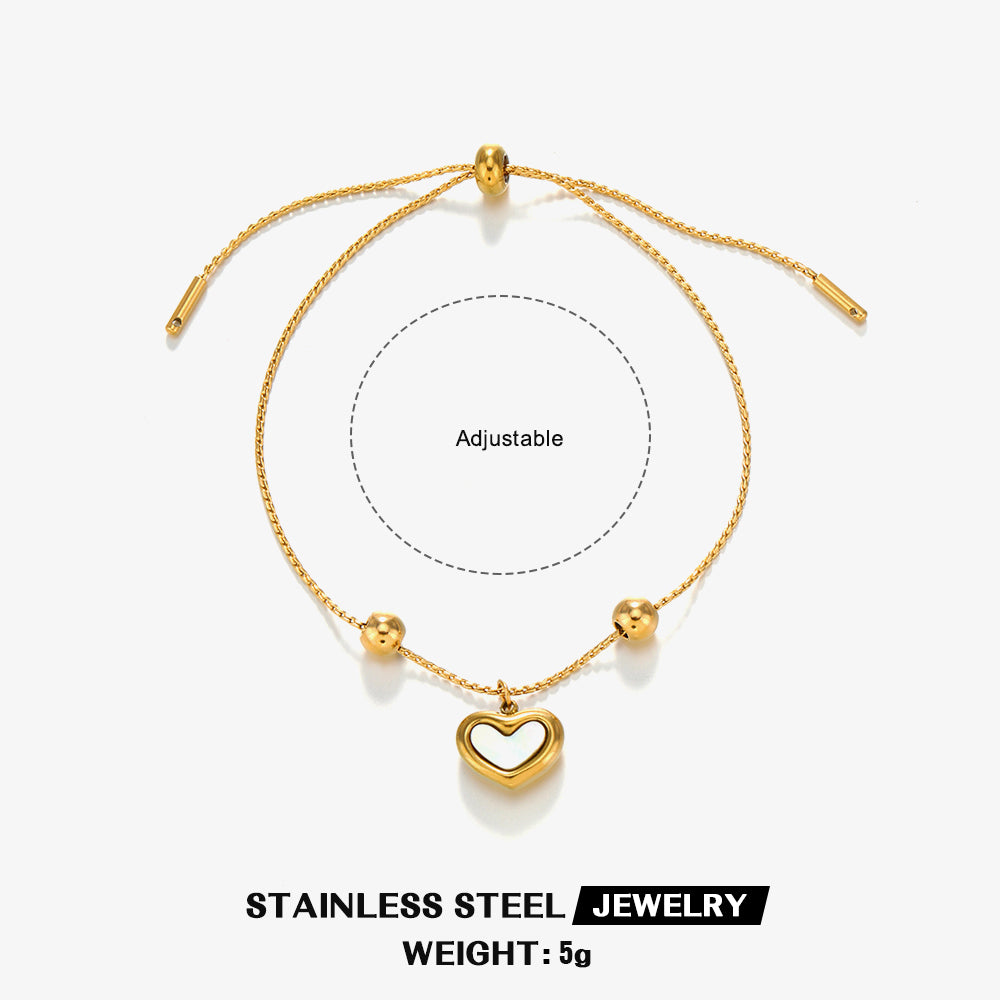 PVD Coated 18K Gold Plated Heart Shape 304 Stainless Steel Titanium Sweet Waterproof Non Tarnish Bracelets