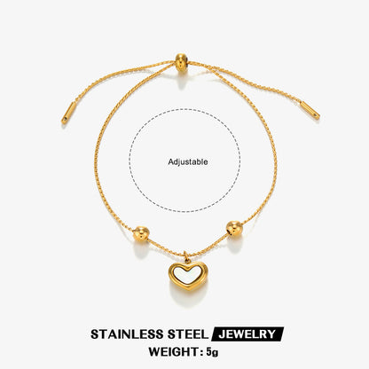 PVD Coated 18K Gold Plated Heart Shape 304 Stainless Steel Titanium Sweet Waterproof Non Tarnish Bracelets
