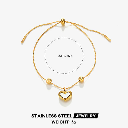 PVD Coated 18K Gold Plated Heart Shape 304 Stainless Steel Titanium Sweet Waterproof Non Tarnish Bracelets