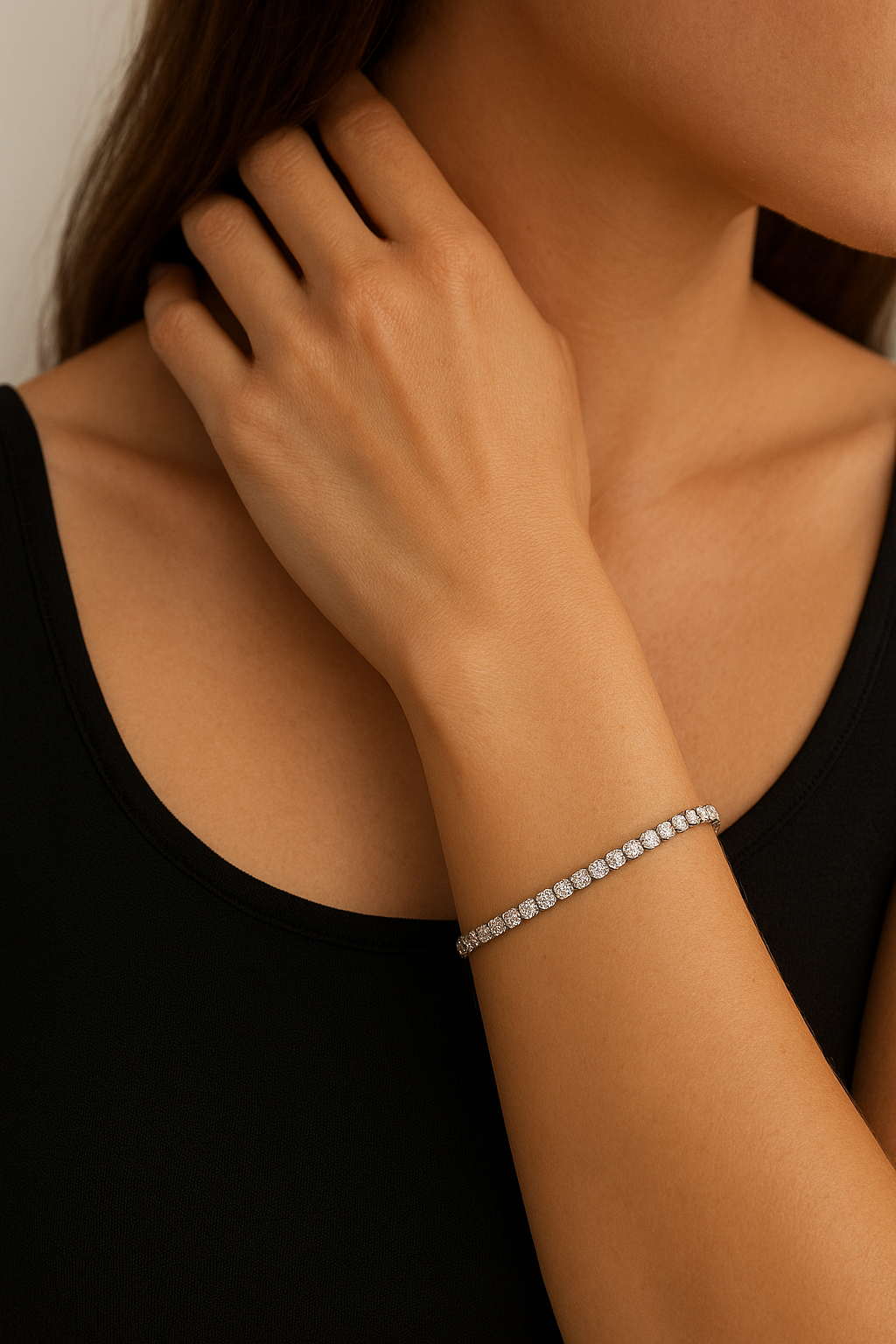 16K White Gold PVD-Coated Heart Bracelet & Necklace – 304 Stainless Steel, Modern, Simple, Waterproof, Non-Tarnish