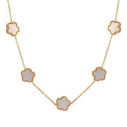White "Flowers" Necklace – 18K Gold-Plated Stainless Steel, Hypoallergenic, Waterproof, Tarnish-Free, 41+5 cm Adjustable, Lobster Claw Closure
