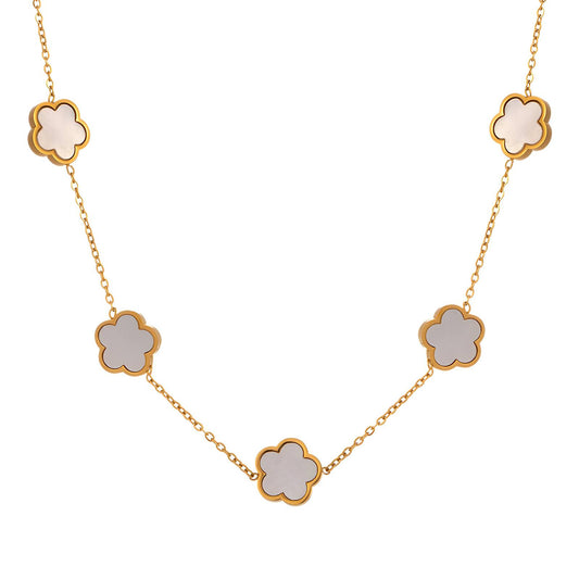 White "Flowers" Necklace – 18K Gold-Plated Stainless Steel, Hypoallergenic, Waterproof, Tarnish-Free, 41+5 cm Adjustable, Lobster Claw Closure