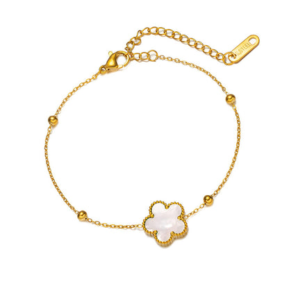 White "Flowers" Bracelet – 18K Gold-Plated Stainless Steel, Hypoallergenic, Waterproof, Tarnish-Free, 16.5+5 cm Adjustable