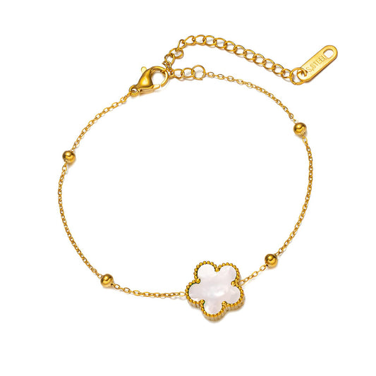White "Flowers" Bracelet – 18K Gold-Plated Stainless Steel, Hypoallergenic, Waterproof, Tarnish-Free, 16.5+5 cm Adjustable