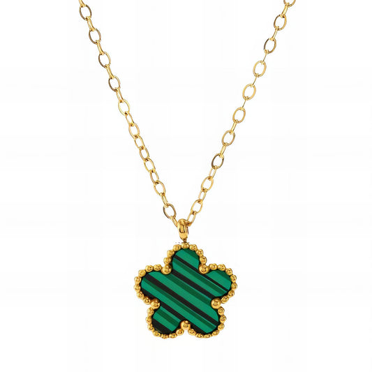 Green "Flowers" Necklace – 18K Gold-Plated Stainless Steel, Hypoallergenic, Waterproof, Tarnish-Free, 41+5 cm Adjustable, Lobster Claw Closure