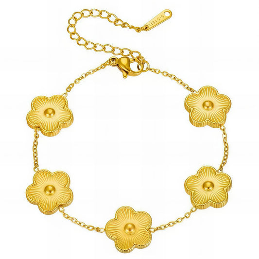 Gold "Flowers" Bracelet – 18K Gold-Plated Stainless Steel, Hypoallergenic, Waterproof, Tarnish-Free, 16.5+5 cm Adjustable, 1.3 cm Width