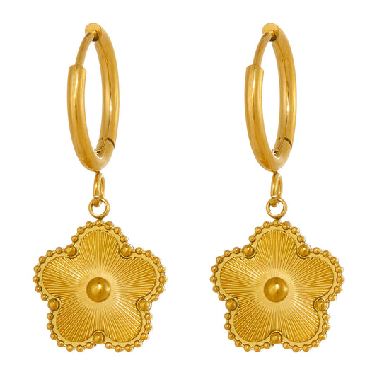 Gold "Flowers" Earrings – 18K Gold-Plated Stainless Steel, Hypoallergenic, Waterproof, Tarnish-Free, 3 × 1.3 cm, Congo Closure