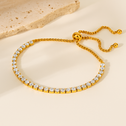 Luxurious Stainless Steel 18K Gold Plated Full Diamond Embedded Zirconia Elegant Romantic Women's Bracelet For Everyday Use