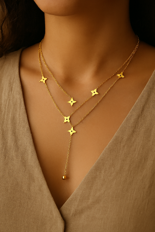 PVD Coated 18K Real Gold Plated Cross 304 Stainless Steel Elegant Simple Style Waterproof Non Tarnish Double Layer Necklaces