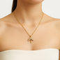 Lady Tree Shape Titanium Steel Plating Inlay Zircon Gold Plated Pendant Necklace