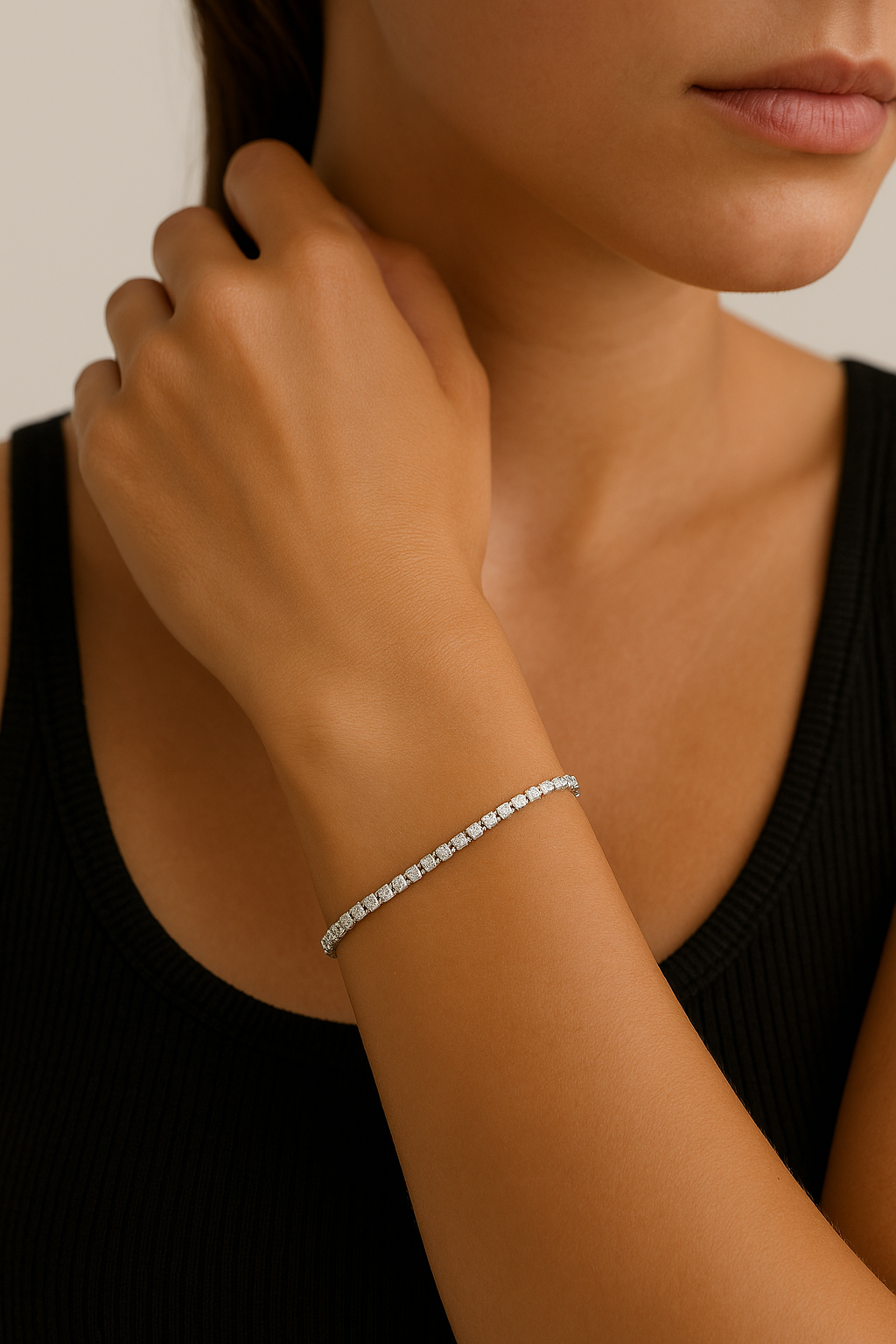 16K White Gold PVD-Coated Heart Bracelet & Necklace – 304 Stainless Steel, Modern, Simple, Waterproof, Non-Tarnish