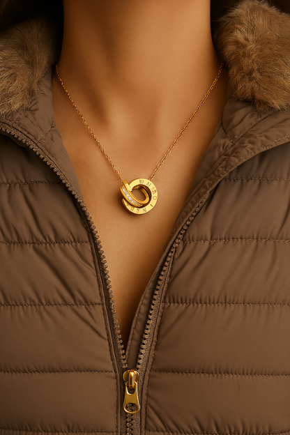 18K gold-plated stainless steel necklace with cubic zirconia pendant, hypoallergenic, waterproof, tarnish-free, 41 + 5 cm adjustable length, lobster claw closure