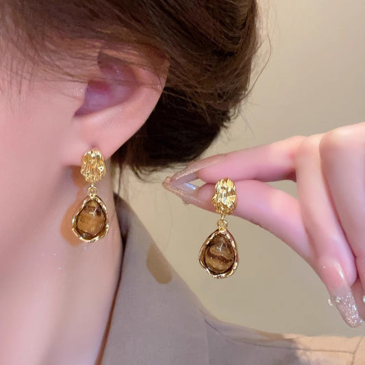 Maillard Amber Retro Hong Kong Style Earring Women's Light Luxury High-End Sense Niche Autumn And Winter Earrings New Earrings