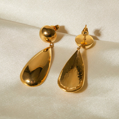 PVD Coated Real Gold Plated 18K Gold Water Droplets Stainless Steel IG Style Waterproof Non Tarnish 304 Stainless Steel Drop Earrings