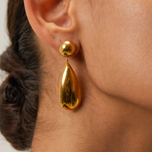 PVD Coated Real Gold Plated 18K Gold Water Droplets Stainless Steel IG Style Waterproof Non Tarnish 304 Stainless Steel Drop Earrings