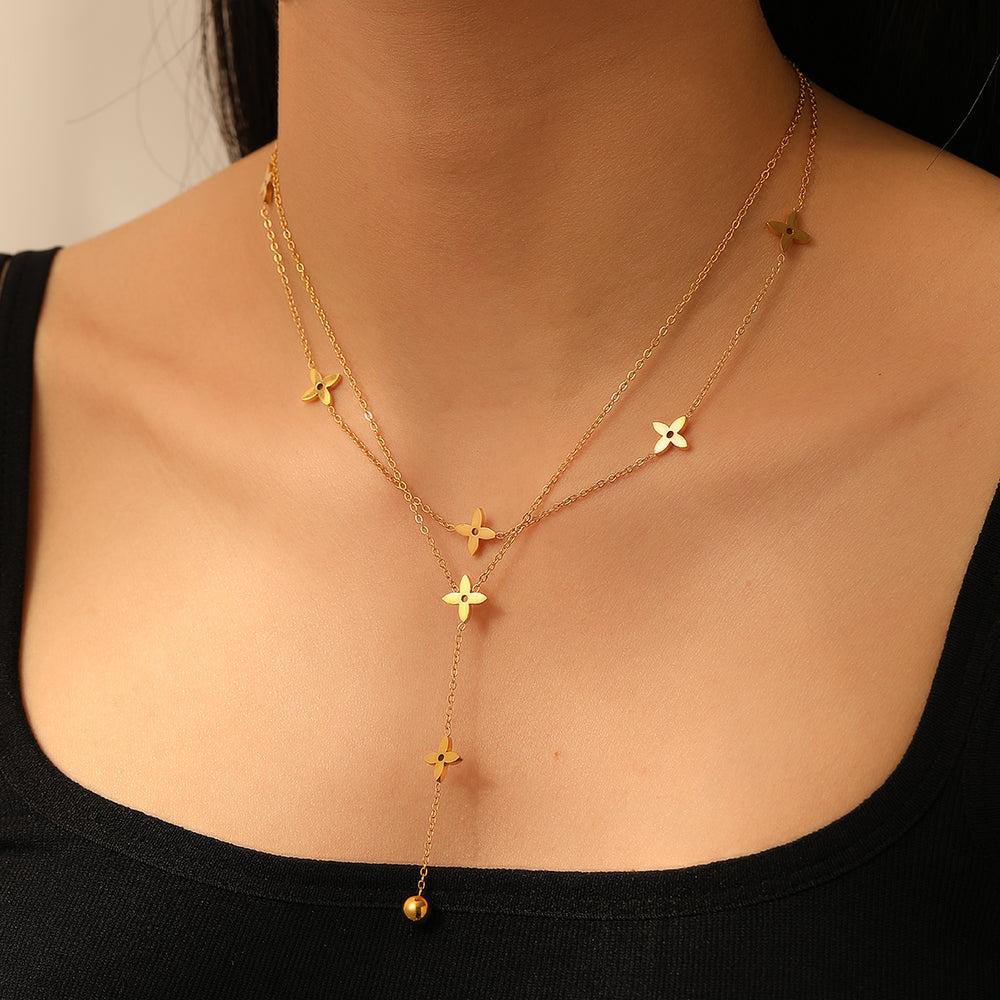 PVD Coated 18K Real Gold Plated Cross 304 Stainless Steel Elegant Simple Style Waterproof Non Tarnish Double Layer Necklaces