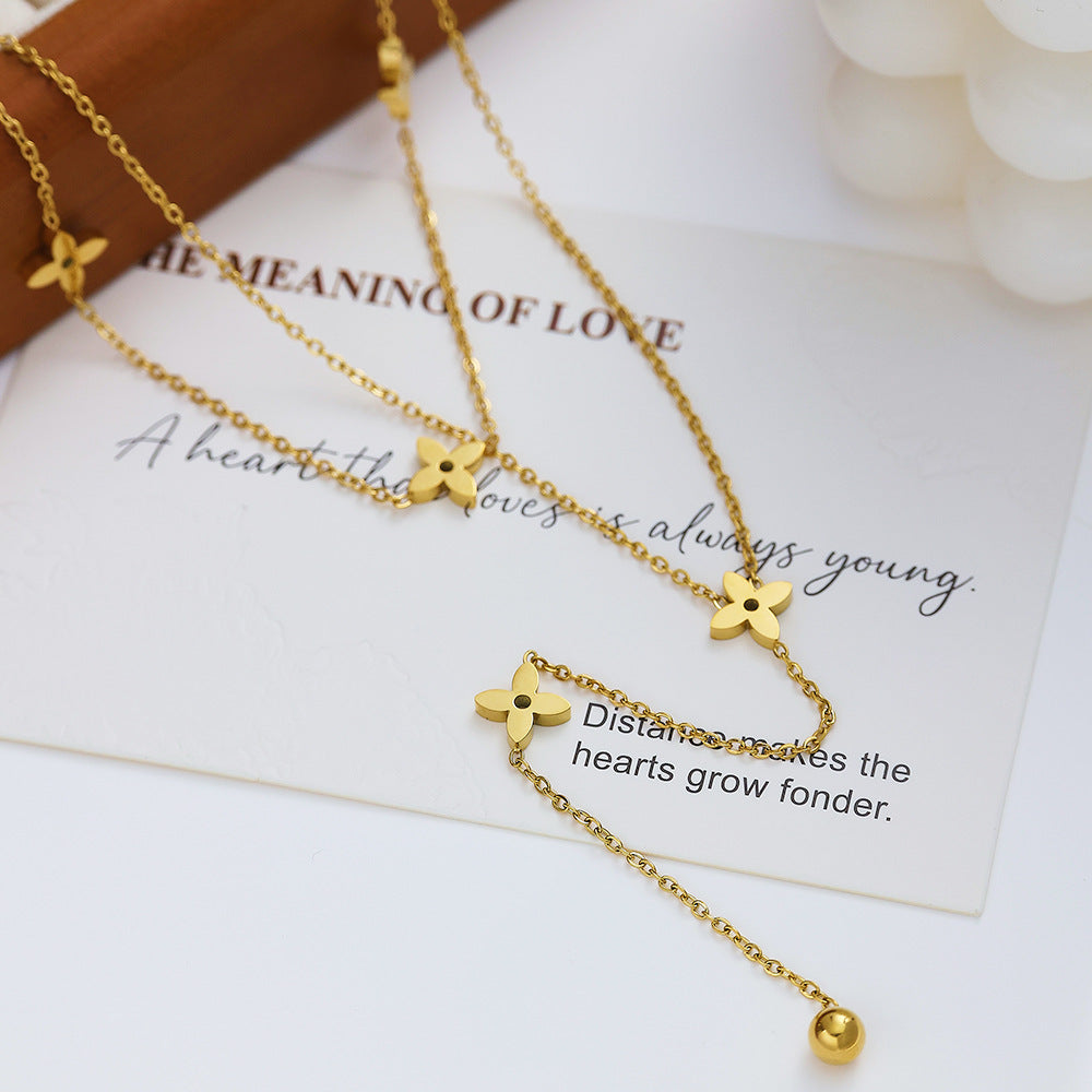 PVD Coated 18K Real Gold Plated Cross 304 Stainless Steel Elegant Simple Style Waterproof Non Tarnish Double Layer Necklaces