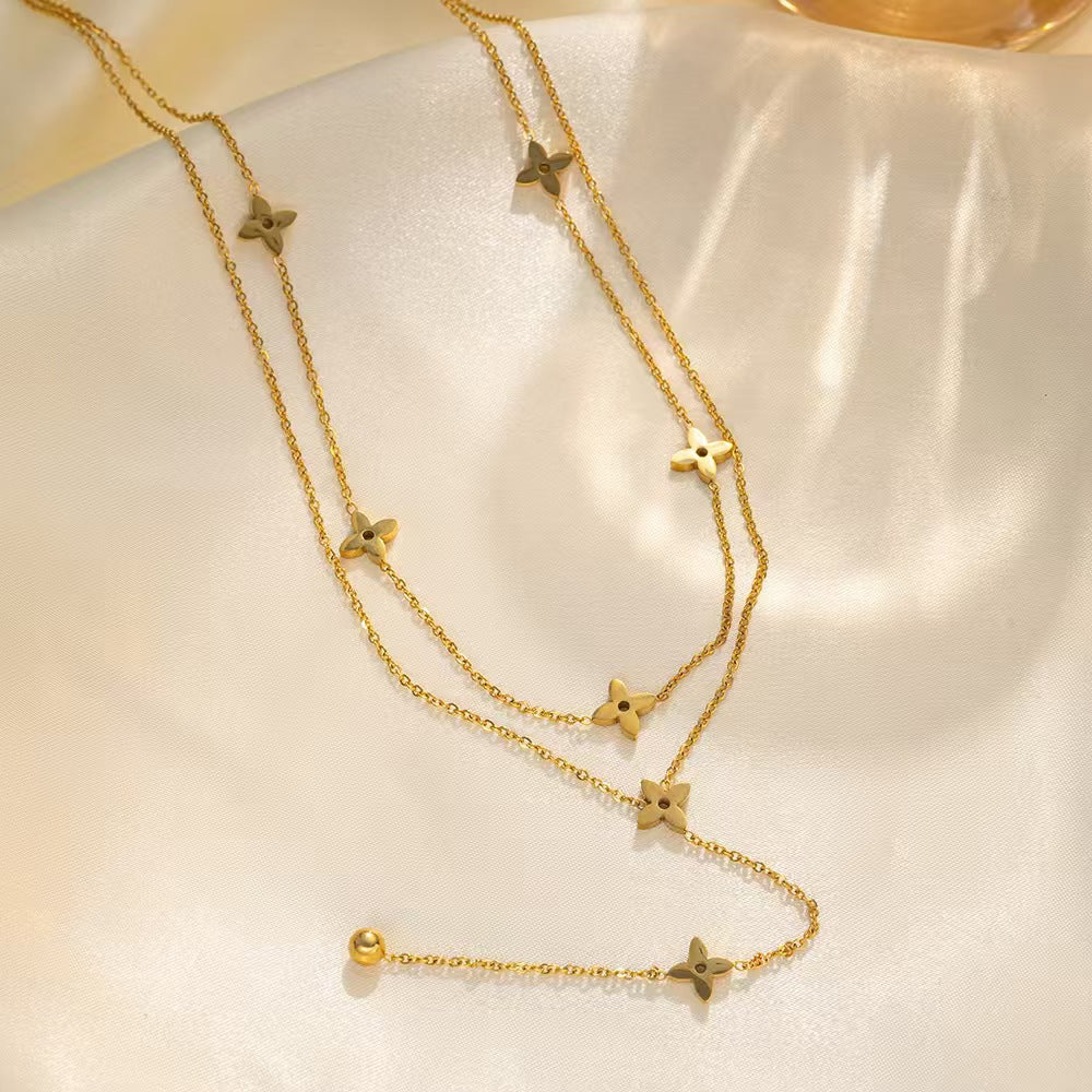 PVD Coated 18K Real Gold Plated Cross 304 Stainless Steel Elegant Simple Style Waterproof Non Tarnish Double Layer Necklaces