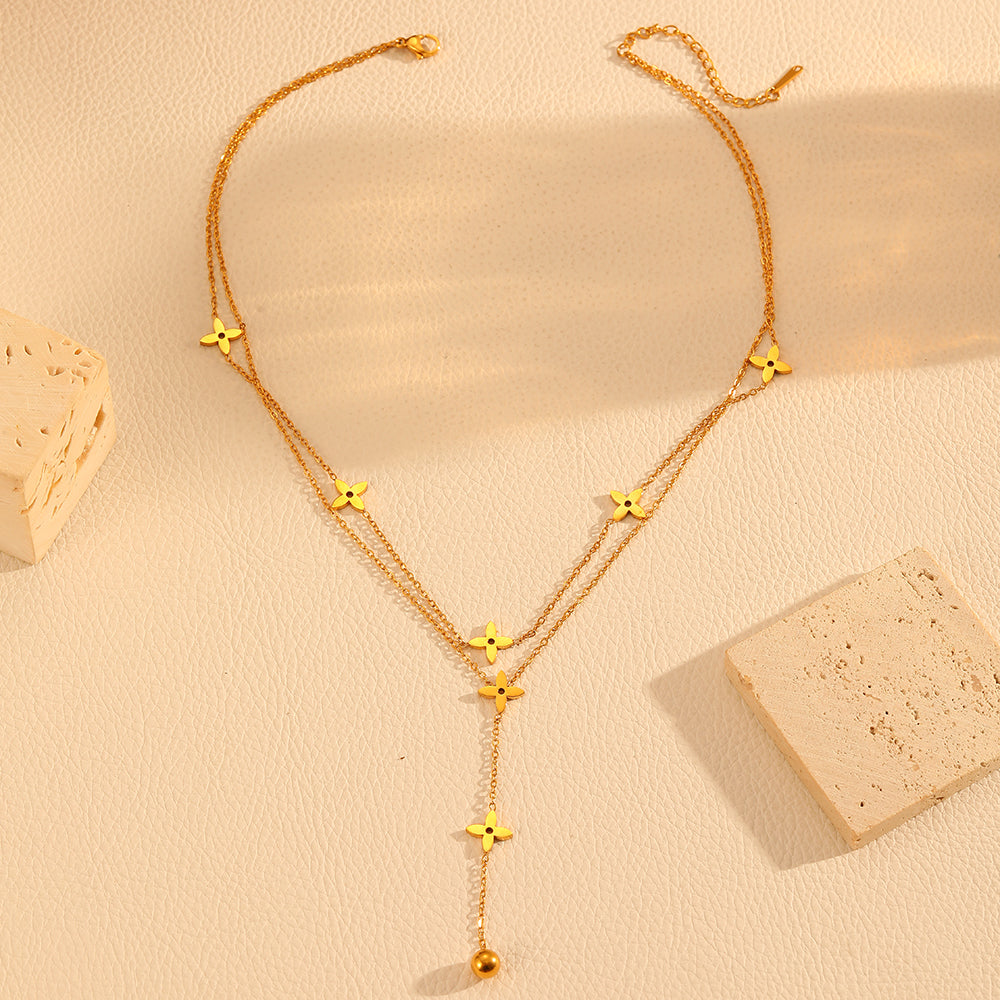 PVD Coated 18K Real Gold Plated Cross 304 Stainless Steel Elegant Simple Style Waterproof Non Tarnish Double Layer Necklaces