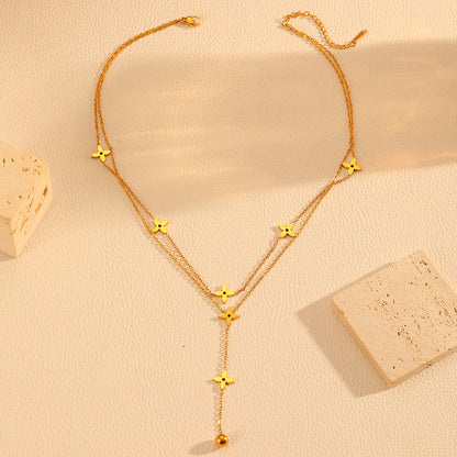 PVD Coated 18K Real Gold Plated Cross 304 Stainless Steel Elegant Simple Style Waterproof Non Tarnish Double Layer Necklaces