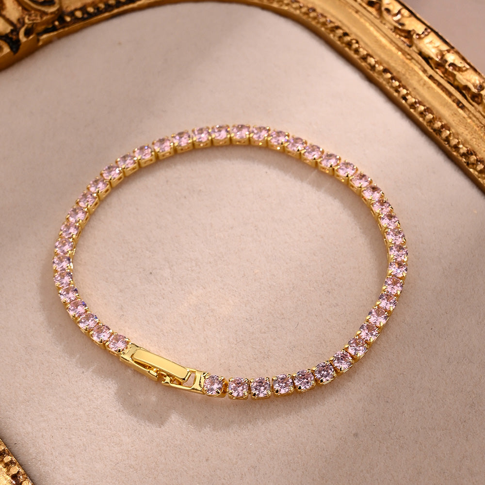 Wholesale Jewelry Casual Modern Style Classic Style Simple Copper Zircon 18K Gold Plated Handmade Polishing Tennis Chain Bracelets