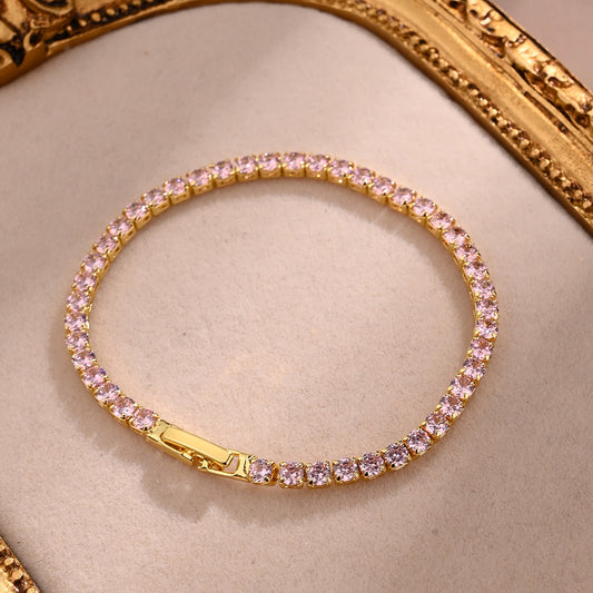 Wholesale Jewelry Casual Modern Style Classic Style Simple Copper Zircon 18K Gold Plated Handmade Polishing Tennis Chain Bracelets