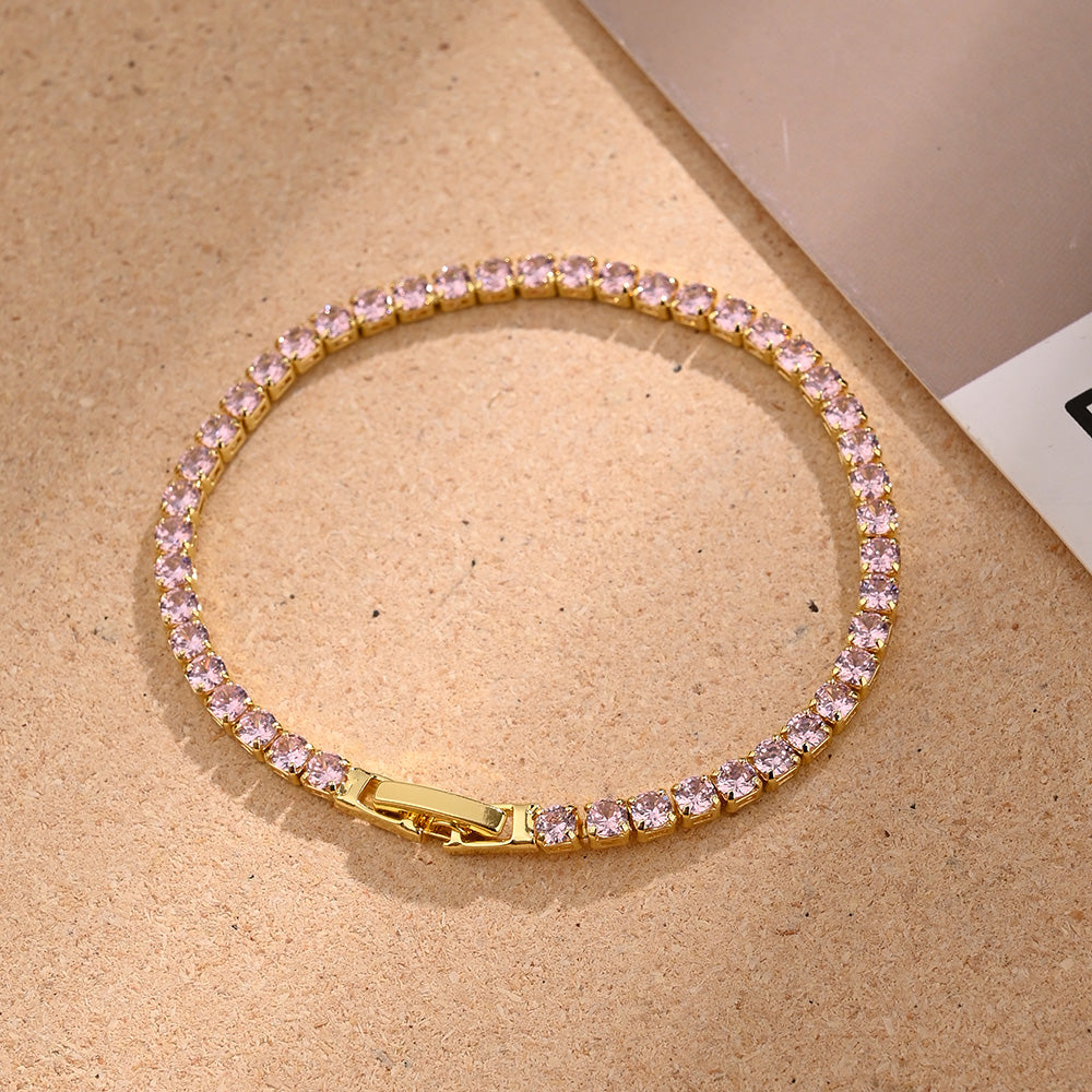 Wholesale Jewelry Casual Modern Style Classic Style Simple Copper Zircon 18K Gold Plated Handmade Polishing Tennis Chain Bracelets