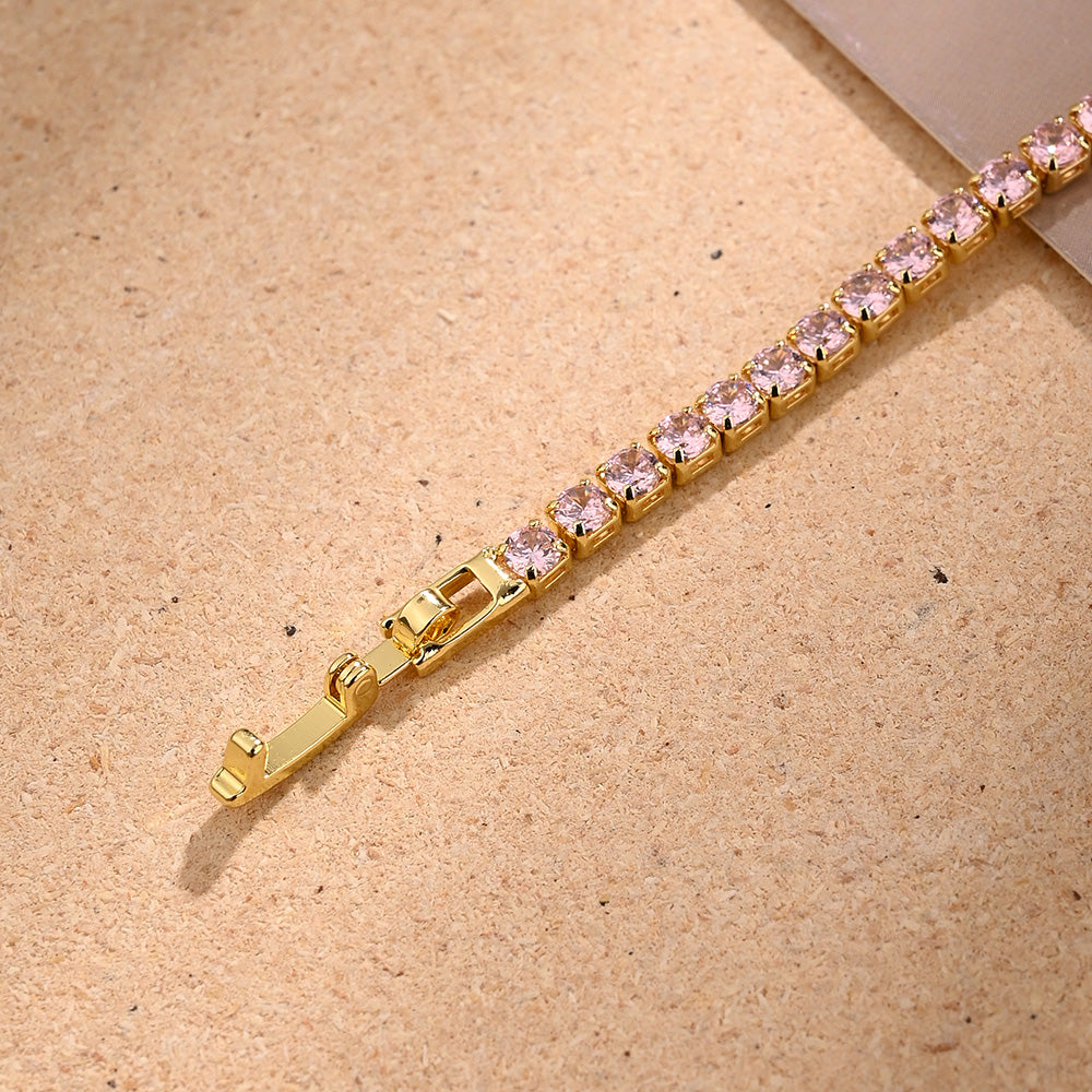 Wholesale Jewelry Casual Modern Style Classic Style Simple Copper Zircon 18K Gold Plated Handmade Polishing Tennis Chain Bracelets