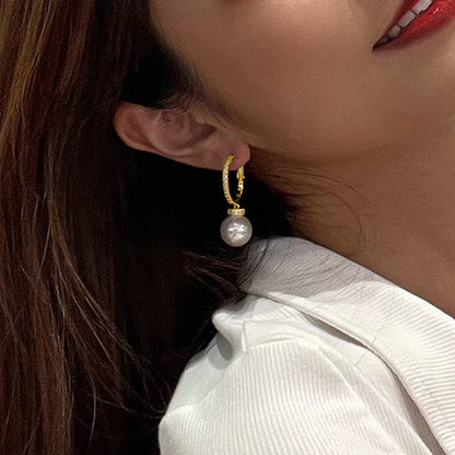 Elegant European Style Imitation Pearl Stud Earrings With Precious Zirconia Stones Fashionable Trendy Geometric Design For Women