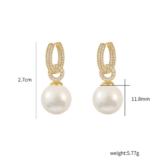 Retro Zircon Pearl Earrings Gold Plated Metal Jewelry for Women Casual Festive Party Banquet Ideal Holiday Gift