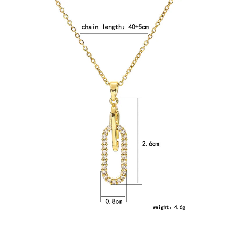 Titanium Steel 18K Gold Plated IG Style Elegant Simple Style Inlay Paper Clip Oval Zircon Pendant Necklace