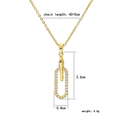 Titanium Steel 18K Gold Plated IG Style Elegant Simple Style Inlay Paper Clip Oval Zircon Pendant Necklace