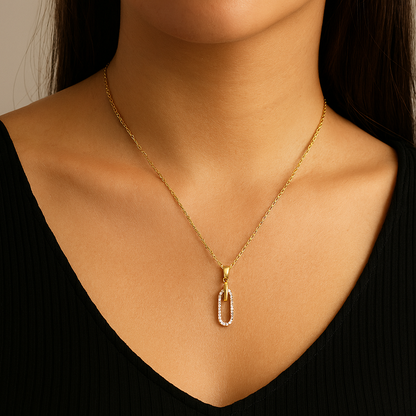 Titanium Steel 18K Gold Plated IG Style Elegant Simple Style Inlay Paper Clip Oval Zircon Pendant Necklace